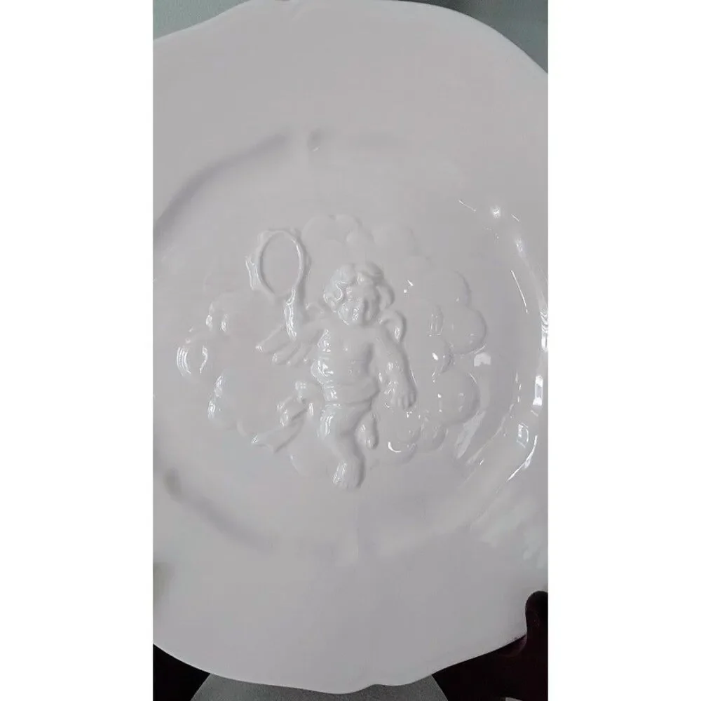 Set 4 VTG Fitz & Floyd Omnibus Cherub White Angel Handle Serving Or Snack Plates